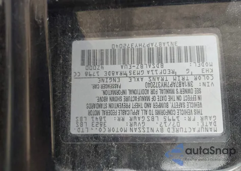 2017 Nissan Sentra S z USA, uszkodzony, nr VIN 3N1AB7AP7HY372040